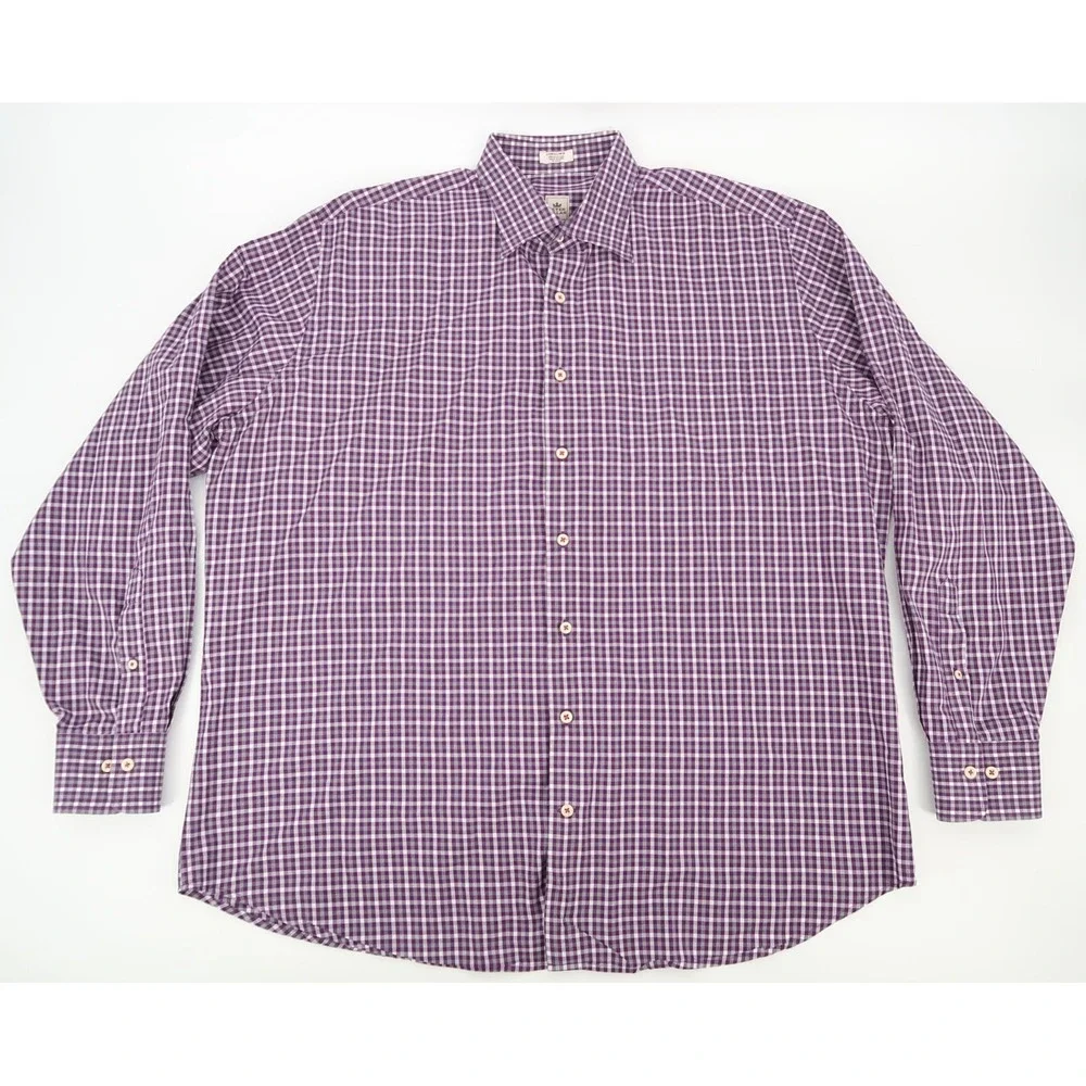 Peter Millar Men's XL Purple Gingham Checks Long Sleeve Button Front‎ Shirt